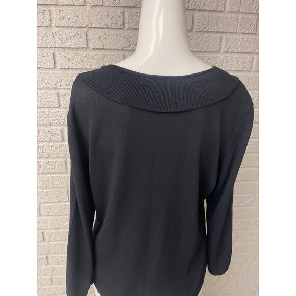 Sydney Easton Women Black Ruffle Long Sleeve Knit Sweater Size L - Picture 2 of 7